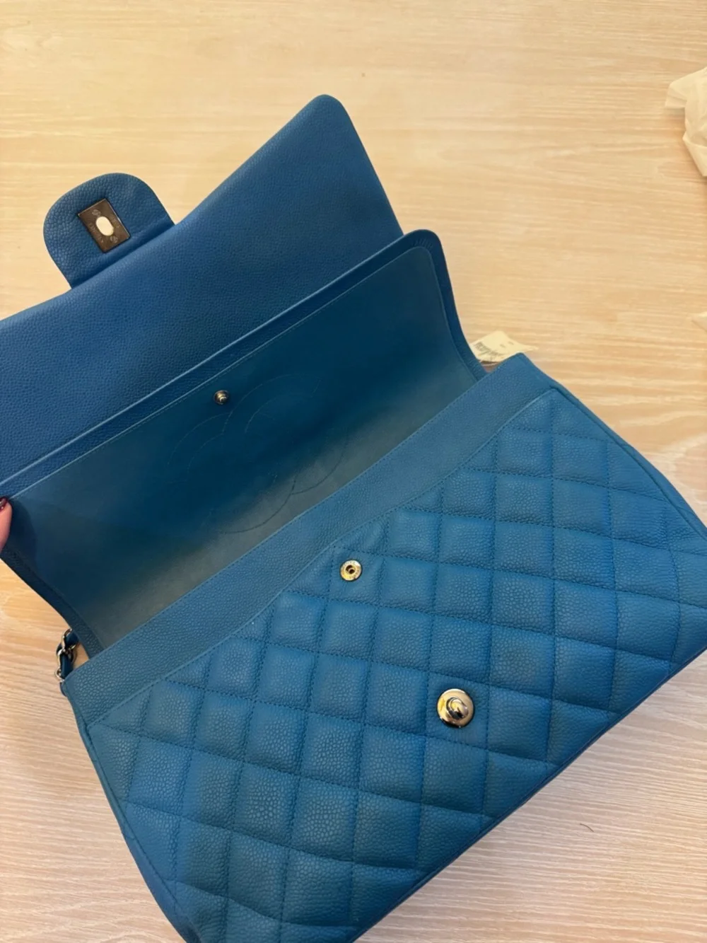 NWT Chanel Jumbo (Large) Classic Double Flap Blue Caviar NEW